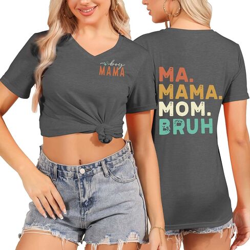 Mama Shirt, Ma Mama Mom Bruh Tshirt, Funny Casual Tee, V Neck Tops in Saudi Arabia