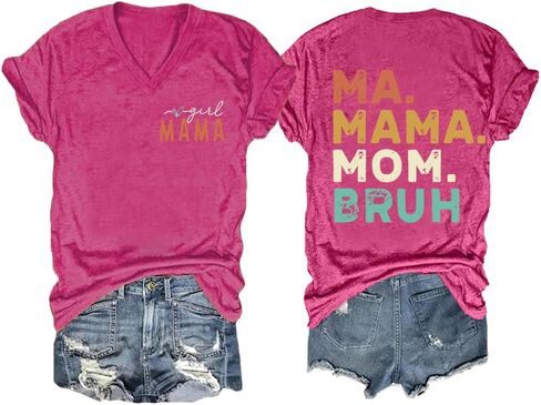 Mama Shirt, Ma Mama Mom Bruh Tshirt, Funny Casual Tee, V Neck Tops in Saudi Arabia
