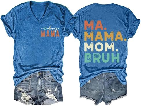 Mama Shirt, Ma Mama Mom Bruh Tshirt, Funny Casual Tee, V Neck Tops in Saudi Arabia