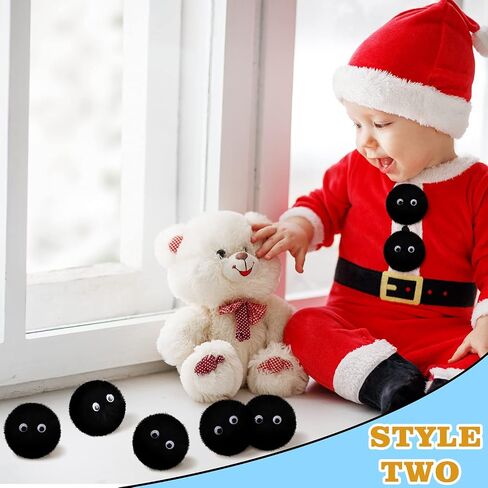 30 Pieces 2.6 Inch Black Pom Pom Balls Fluffy Craft Pom Poms Large Black Pom Poms Creative Crafts Decorations with 100 Pieces Plastic Self-adhesive Googly Eyes for DIY Craft Christmas Party Decoration in Saudi Arabia