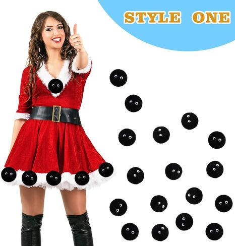 30 Pieces 2.6 Inch Black Pom Pom Balls Fluffy Craft Pom Poms Large Black Pom Poms Creative Crafts Decorations with 100 Pieces Plastic Self-adhesive Googly Eyes for DIY Craft Christmas Party Decoration in Saudi Arabia