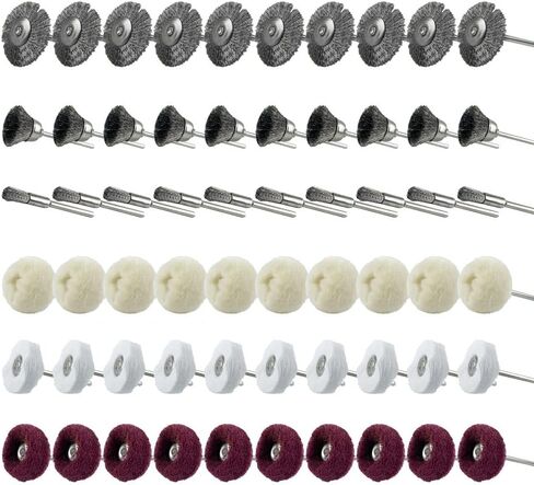 Yasumai Steel Wire Brush Wheels Polishing Buffing Abrasive Buff Cloth Wheel Set Cotton Felt Mounted Mandrel and for Rotary Tool Jewelry and Watch Clean Tools-1/8 Inch Shank 60 Pcs in Saudi Arabia