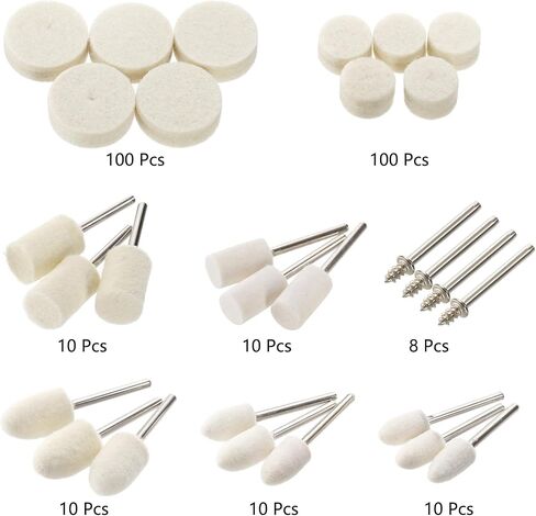 Hedume Set of 258 Felt Polishing Buffing Wheel, Wool Felt Polishing Pad Wheel Professional Accessories, Clean Wheels Point Grinding Bits Rotary Tool in Saudi Arabia