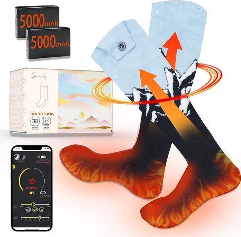 جوارب Gnimihz ساخنة للرجال والنساء مع بطاريات 5000 مللي أمبير في الساعة 5 فولت للتحكم في التطبيق - تمت ترقية منطقة التسخين 3X، جوارب كهربائية قابلة لإعادة الشحن مع عنصر تسخين مطور يصل إلى 160 درجة فهرنهايت، يمكن غسلها في الغسالة in Kuwait