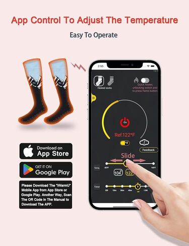 جوارب Gnimihz ساخنة للرجال والنساء مع بطاريات 5000 مللي أمبير في الساعة 5 فولت للتحكم في التطبيق - تمت ترقية منطقة التسخين 3X، جوارب كهربائية قابلة لإعادة الشحن مع عنصر تسخين مطور يصل إلى 160 درجة فهرنهايت، يمكن غسلها في الغسالة in Kuwait