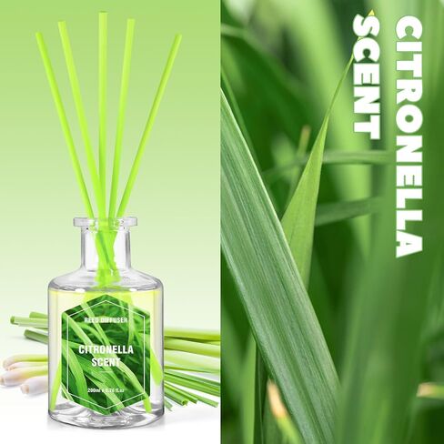 SCENTORINI Citronella Reed Diffuser Set, 6.7 Fl Oz Scent Diffusers for Home, Citronella Oil Reed Diffusers Bedroom Decor Bathroom Decorations, Suitable for Patio Camping Outdoor/Indoor Use in Saudi Arabia