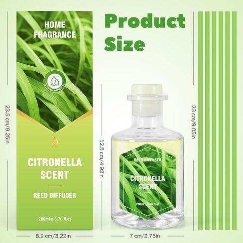 SCENTORINI Citronella Reed Diffuser Set, 6.7 Fl Oz Scent Diffusers for Home, Citronella Oil Reed Diffusers Bedroom Decor Bathroom Decorations, Suitable for Patio Camping Outdoor/Indoor Use in Saudi Arabia