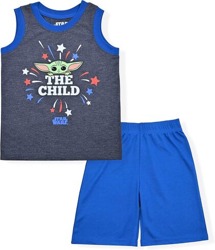 STAR WARS Lucasfilm Boy's 2 Pack Grogu The Child Sleeveless Shirt and Casual Shorts Set for Toddler and Big Kids -Grey in Saudi Arabia