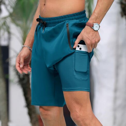 Adisputent Mens Swim Trunks with Compression Liner 7" Quick Dry 2 in 1 Board Short with Zipper Pockets Bathing Suit in Saudi Arabia