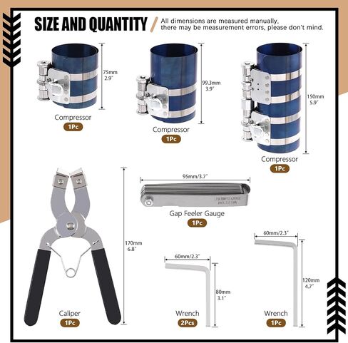 Wokape Piston Ring Compressor Tool Set with Feeler Gauge, Including Car Engine 3"/4"/6" Piston Ring Compressor with Adjustable Safety Screws & Piston Ring Pliers & Stainless Steel Feeler Gauge in Saudi Arabia