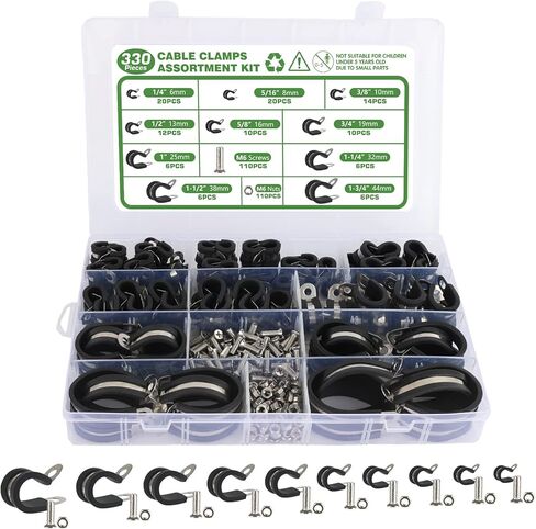 مجموعة متنوعة من مشابك الكابلات المكونة من 330 قطعة تتضمن 10 مشبك كابلات بأحجام، و304 مشابك خرطوم من الفولاذ المقاوم للصدأ لتركيب الأنابيب والأنابيب والأسلاك - 1/4 بوصة 5/16 بوصة 3/8 بوصة 1/2 بوصة 5/8 بوصة 3/4 بوصة 1 "1-1/4" 1-1/2" 1-3/4" in Kuwait