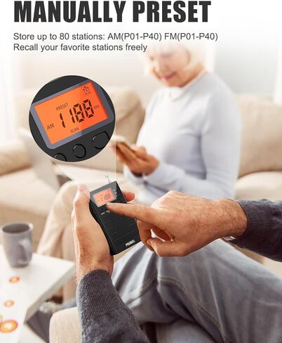 راديو الجيب PRUNUS AM FM، بطارية راديو رقمية تعمل مع إعداد مسبق، راديو Walkman المحمول، مؤقت، ساعة منبه، زر قفل للمشي/المباراة الرياضية/السفر in Kuwait