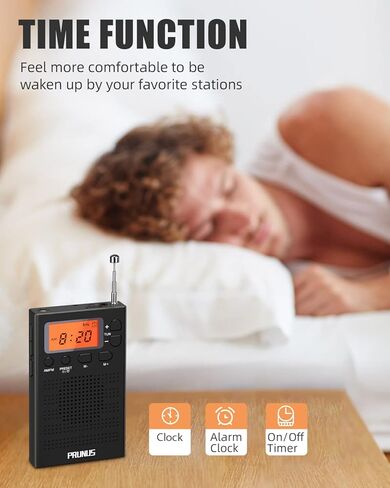 راديو الجيب PRUNUS AM FM، بطارية راديو رقمية تعمل مع إعداد مسبق، راديو Walkman المحمول، مؤقت، ساعة منبه، زر قفل للمشي/المباراة الرياضية/السفر in Kuwait