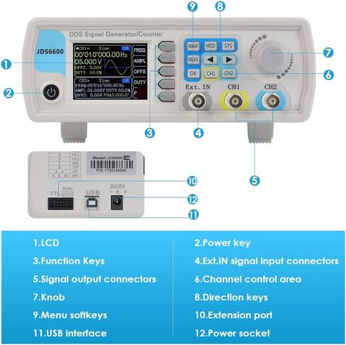 عداد مولد إشارة LABFENG DDS، شاشة LCD مقاس 2.4 بوصة، عالية الدقة ثنائية القناة، مقياس تردد مولد وظيفة الموجي 200MSa/s (JDS6600-15MHz) in Kuwait