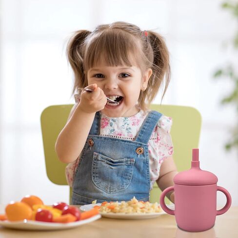 كوب TQONEP للأطفال الصغار من السيليكون مع قش، كوب من السيليكون للأطفال، كوب للأطفال الصغار بمقبض، كوب تدريب للأطفال بسعة 5 أونصة، غطاء مانع للتسرب، مناسب للأطفال فوق 6 أشهر، خالٍ من مادة BPA (أزرق + رمادي + أخضر) in Kuwait