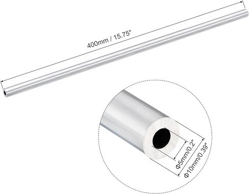 uxcell 6063 Aluminum Round Tube, 10mm OD 5mm Inner Dia 400mm Length Pipe Tubing for Industry DIY Projects in Kuwait