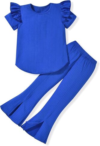 MINIFEIKO Toddler Girls Flare Pants with Slit Outfit for 2T - 5T Summer in Saudi Arabia
