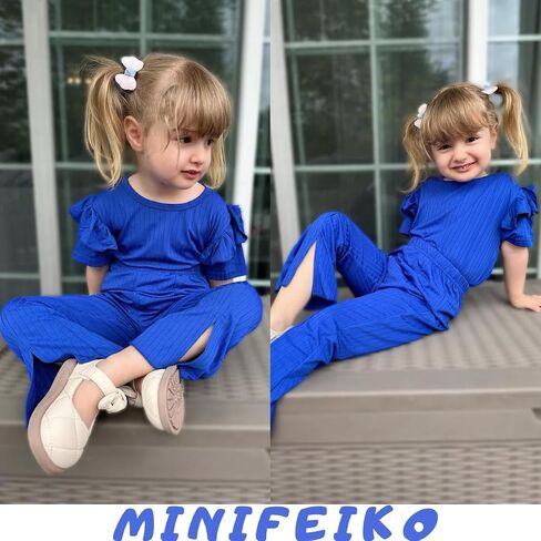MINIFEIKO Toddler Girls Flare Pants with Slit Outfit for 2T - 5T Summer in Saudi Arabia