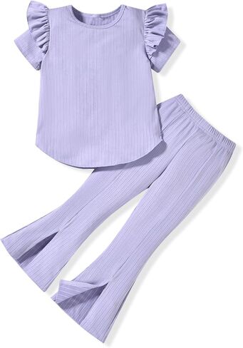 MINIFEIKO Toddler Girls Flare Pants with Slit Outfit for 2T - 5T Summer in Saudi Arabia