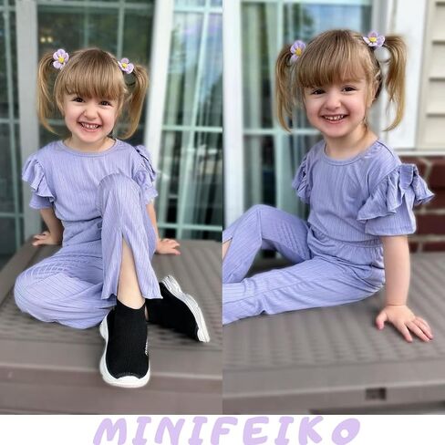 MINIFEIKO Toddler Girls Flare Pants with Slit Outfit for 2T - 5T Summer in Saudi Arabia