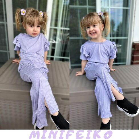 MINIFEIKO Toddler Girls Flare Pants with Slit Outfit for 2T - 5T Summer in Saudi Arabia