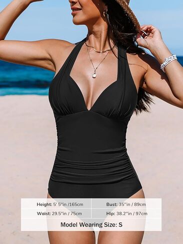 CUPSHE Women's One Piece Swimsuit Tummy Control Bathing Suit Halter Deep V Neck Sculpting Ruching Adjustable Straps in Saudi Arabia