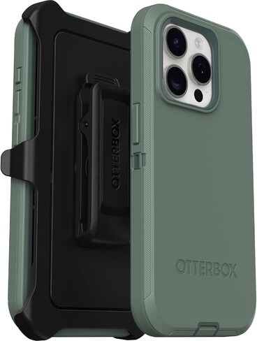 حافظة OtterBox iPhone 15 Pro (فقط) من سلسلة Defender - سوداء، بدون شاشة، متينة ومتينة، مع حماية للمنافذ، وتتضمن مسند بمشبك الحافظة in Kuwait