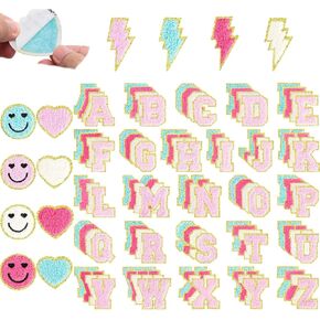 24pcs Colorful Self Adhesive Chenille Embroidered Patches Preppy Iron on Patches for Girls Cute Glitter Lightning Bolt Sew on Applique DIY Craft Accessories for Backpacks Clothing Jackets Hats in Kuwait