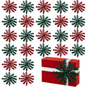 24 Pcs Green Red Velvet Curly Bows for Gift Wrapping Christmas Package Self Adhesive Curly Gift Bows for Christmas Present, Treat Bags, Wine Bottles Party Holiday Decorations in Saudi Arabia