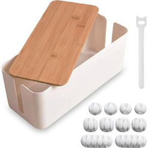 RICEXO Cable Management Box, 7 Holes, 12x5x4.5 inches, Wooden Lid Cable Organizer Box for Desk to Hide Power Strips, Tv Wires, ABS Material Cord Cover in Saudi Arabia