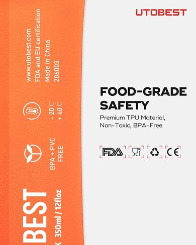 قارورة ناعمة من UTOBEST، 2 عبوة من زجاجات الجري الناعمة سعة 350 مل، قارورة تشغيل قابلة للطي من مادة TPU، قارورة محمولة قابلة للطي محمولة للسفر والسفر والمشي لمسافات طويلة وركوب الدراجات في المدينة والمشي باللون البرتقالي in Kuwait