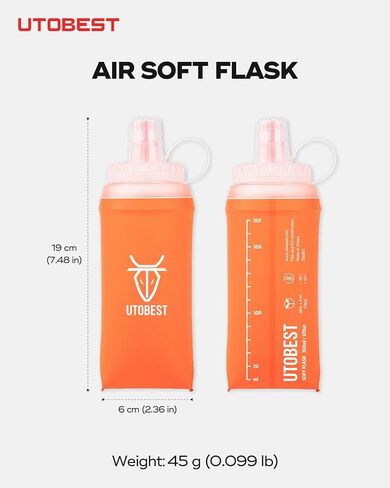 قارورة ناعمة من UTOBEST، 2 عبوة من زجاجات الجري الناعمة سعة 350 مل، قارورة تشغيل قابلة للطي من مادة TPU، قارورة محمولة قابلة للطي محمولة للسفر والسفر والمشي لمسافات طويلة وركوب الدراجات في المدينة والمشي باللون البرتقالي in Kuwait