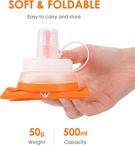 UTOBEST Soft Flask, 2 Pack Soft Flask Running Bottles 350ml,TPU Foldable Running Flask, Portable Collapsible Flask Handheld for Travel Traveling Hiking Cycling City Walk Orange in Kuwait