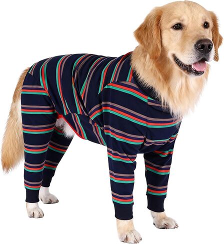 Size XS to 3XL, 2 Colors Dog Onesie Long Sleeve, Full Cover Pet Pajamas, Dog Plaid Shirt, Lightweight Dog Jumpsuit Striped X-Large in Saudi Arabia