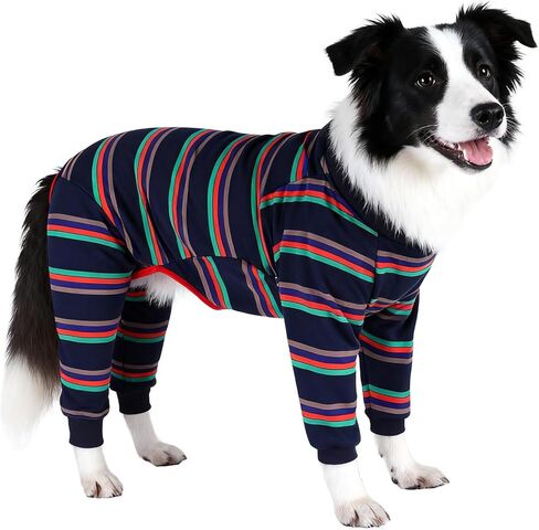 Size XS to 3XL, 2 Colors Dog Onesie Long Sleeve, Full Cover Pet Pajamas, Dog Plaid Shirt, Lightweight Dog Jumpsuit Striped X-Large in Saudi Arabia