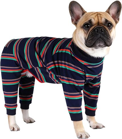 Size XS to 3XL, 2 Colors Dog Onesie Long Sleeve, Full Cover Pet Pajamas, Dog Plaid Shirt, Lightweight Dog Jumpsuit Striped X-Large in Saudi Arabia
