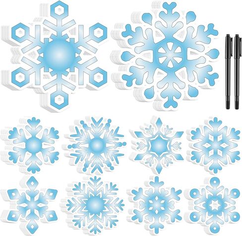 Qilery 100 Pcs Large Paper Snowflakes Cutouts with 2 Pcs Marker Pens Winter Snowflakes Bulletin Board Decoration for Xmas Winter Crafts Project Party Supplies(Blue and White,Frozen Style) in Saudi Arabia