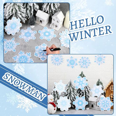 Qilery 100 Pcs Large Paper Snowflakes Cutouts with 2 Pcs Marker Pens Winter Snowflakes Bulletin Board Decoration for Xmas Winter Crafts Project Party Supplies(Blue and White,Frozen Style) in Saudi Arabia