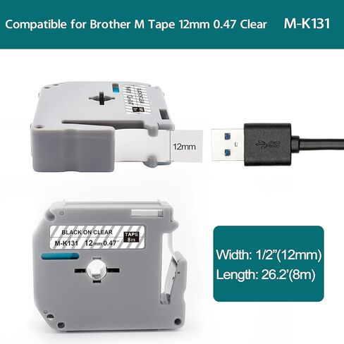 BOYEEZON Compatible for MK131 M-K131 Clear Label Tape Brother P Touch M Tape 12mm 0.47 Work for Brother PT-M95 PT-90 PT-70 PT-65 PT-45 Label Maker, 1/2 Inch x 26.2 Feet, Black on Clear,3-Pack in Saudi Arabia