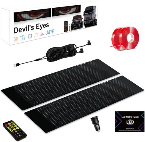 2 Pack Devil's Eye LED Light Signs for Cars, SUVs, Trucks Windshield, Bluetooth App Control DIY Programmable Scrolling Digital Flexible LED Display, Waterproof, 13.7''x4.01'' in Saudi Arabia