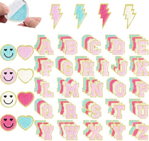 24pcs Colorful Self Adhesive Chenille Embroidered Patches Preppy Iron on Patches for Girls Cute Glitter Lightning Bolt Sew on Applique DIY Craft Accessories for Backpacks Clothing Jackets Hats in Kuwait