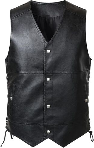 سترة FANARCHER للدراجات النارية للرجال، سترة بدون أكمام من الجلد الصناعي على الطراز الغربي مع زر كبس in Kuwait