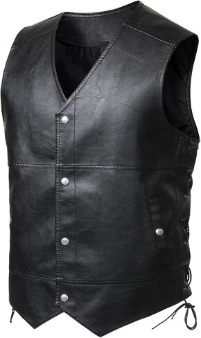 FANARCHER Motorcycle Vest for Men,Western Style Faux Leather Sleeveless Jacket with Snap Button in Saudi Arabia