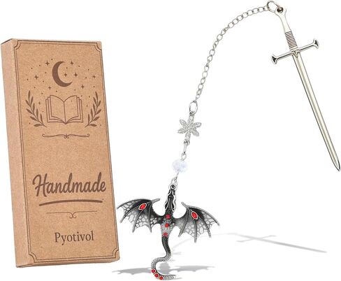 Vintage Bookmark Sword Book Mark with 4th Wing and Gray Dragon Chain Pendant-Fantasy Book Marks for Reading Women, Men, Book Lovers, Girls, Teens, Teachers and Students Handmade Bookmarks in Saudi Arabia