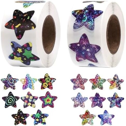 1000pcs Star Stickers for s Reward, 0.98x0.98 in Multicolor Holographic Shiny Incentive Star Stickers Roll Self Adhesive Glitter Star Decal Labels for Teacher Supplies in Saudi Arabia