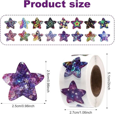1000pcs Star Stickers for s Reward, 0.98x0.98 in Multicolor Holographic Shiny Incentive Star Stickers Roll Self Adhesive Glitter Star Decal Labels for Teacher Supplies in Saudi Arabia
