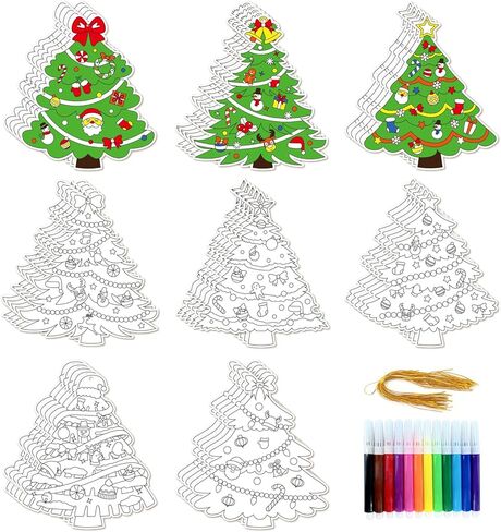 مجموعة تلوين رجل خبز الزنجبيل لعيد الميلاد 40 قطعة، زخارف فنية لتلوين ورق عيد الميلاد مع الحبال والأقلام الملونة لحفلات عيد الميلاد وأنشطة الفصل الدراسي المنزلي، وزخارف عيد الميلاد المعلقة in Kuwait