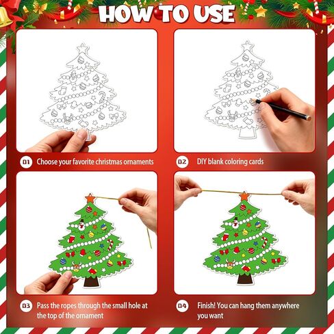 مجموعة تلوين رجل خبز الزنجبيل لعيد الميلاد 40 قطعة، زخارف فنية لتلوين ورق عيد الميلاد مع الحبال والأقلام الملونة لحفلات عيد الميلاد وأنشطة الفصل الدراسي المنزلي، وزخارف عيد الميلاد المعلقة in Kuwait