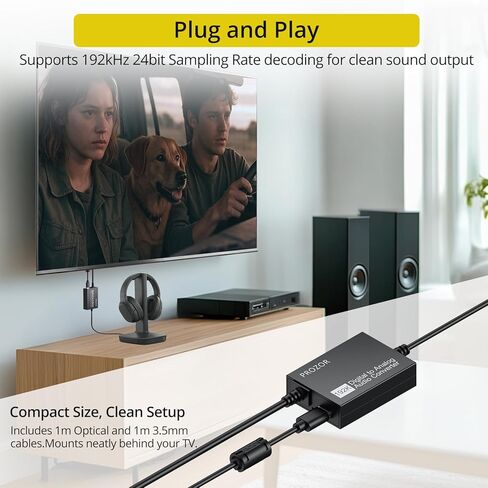 PROZOR 192kHz Digital to Analog Audio Converter, DAC Digital SPDIF Optical Toslink to 3.5mm Converter in Kuwait