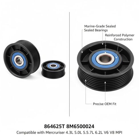 مجموعة البكرة الوسيطة لحزام السربنتين 864625T 8M6500024 865598 متوافقة مع Mercruiser 4.3L 5.0L 5.7L 6.2L V6 V8 MPI Marine Engines 2 Pack in Kuwait